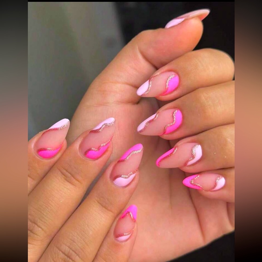 Pink Glitter Almond Press On Nails 💅🌟 24 Piece Set